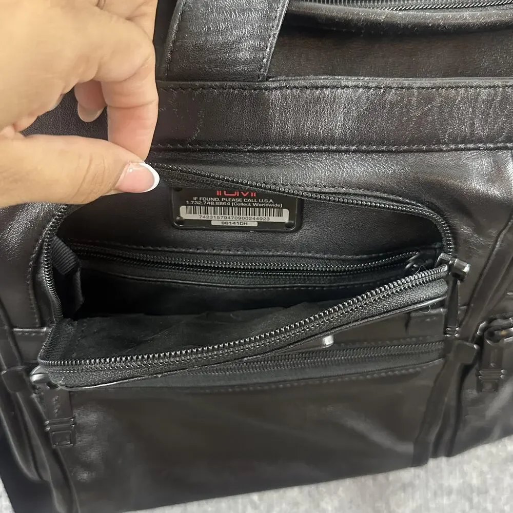 Tumi Expandable Organizer Laptop Briefcase Black Leather Adjustable Strap Office